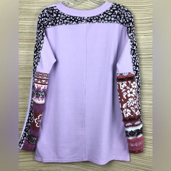 Free People womens On My Way Cuff Cotton Mixed-print Thermal Top In Petal Size S - Picture 5 of 11